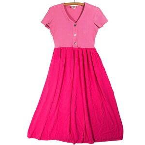 Vintage French Laundry Pink Mixed Media Maxi Dress Size M Waffle Knit Pockets